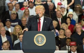 Louisville Kentucky March 20 2017 President Donald J Trump addresses a crowd at a rally inside Freedom Hall in Louisville Kentucky on March 20 2017