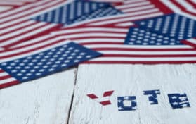 American flags and vote sign