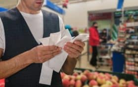 man looking at grocery bill